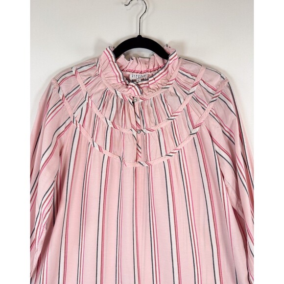 CLAUDIE PIERLOT Womens Top Pink Ruffle Pinstriped Long Sleeve Blouse 40 US Large - Picture 5 of 9